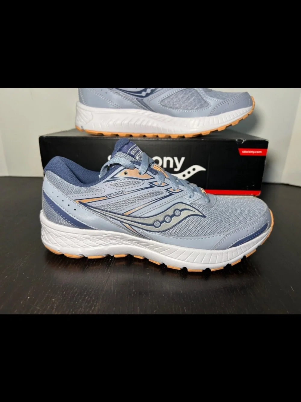Saucony Cohesion 13 Running Shoes Sneakers Blue Mist/Melon Womans 6.5